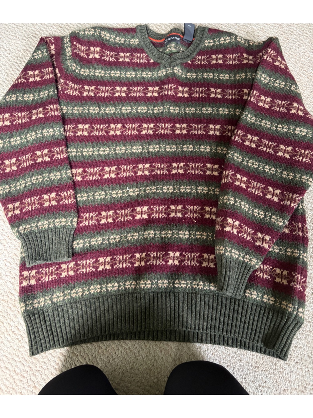 St. John's Bay Men's Green, Burgundy & Cream Fair Isle Sweater
